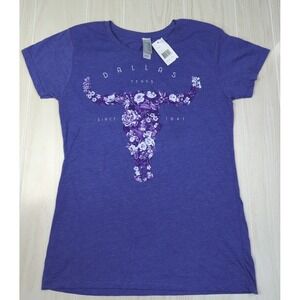 Dallas Texas TX Heathered Purple Flower Longhorn T-Shirt women L large fitted
